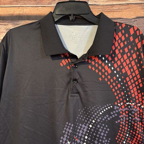 Men's 2XL Geometric Polo Shirt Black Red Purple Pattern Performance Dry Fit Golf - Picture 2 of 6